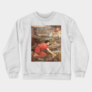 Maidens Picking Flowers by a Stream by John William Waterhouse Crewneck Sweatshirt